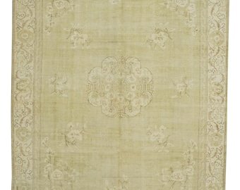 7x10 Handwoven Wool Oushak Rug: Mid-Century Anatolian Carpet