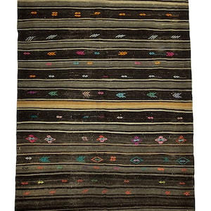 Striped Goat Hair Rug 7x12 ft: Handwoven Bohemian Kilim