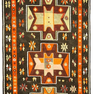 Vintage Turkish Kilim Rug: 5x10 ft, Wool & Cotton, Star Pattern
