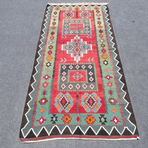 Vintage Turkish Kilim Rug: Wool & Cotton, 5.3x10.8 ft
