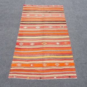Kilim Rug Striped Kilim Rug Christmas Gift Rug Oushak Kilim Rug Turkish Kilim Handmade Kilim Vintage Kilim Rug 5,1&quot;X8,9&quot; feet 157X272 cm