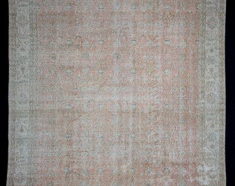 Large Vintage Oushak Rug: 7.1x10.2 ft, Turkish Wool Carpet