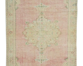 Alfombra Oushak vintage: alfombra turca de lana de 1,8 x 2,7 m, diseño tribal bohemio