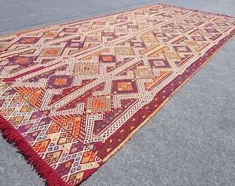 Vintage Turkish Kilim Rug: Handmade Wool & Cotton Jajim, 4.9x9.9 ft