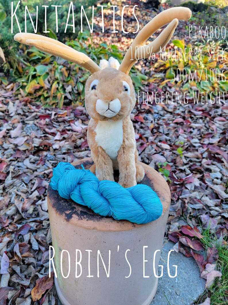 Pikaboo Rabbit Pikaboo - Robin's Egg - 100%mulberry Silk - 500m/100g - 4-ply Fingering ...
