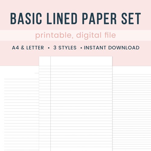 basic lined ruled paper printable set printable pdf a4 etsy