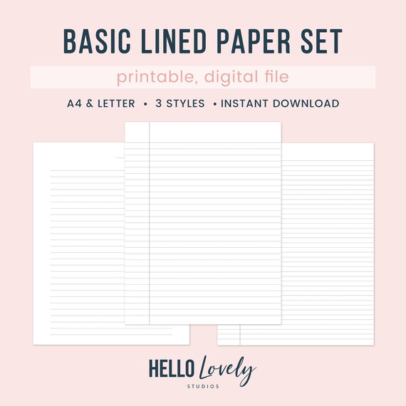 basic lined ruled paper printable set printable pdf a4 etsy