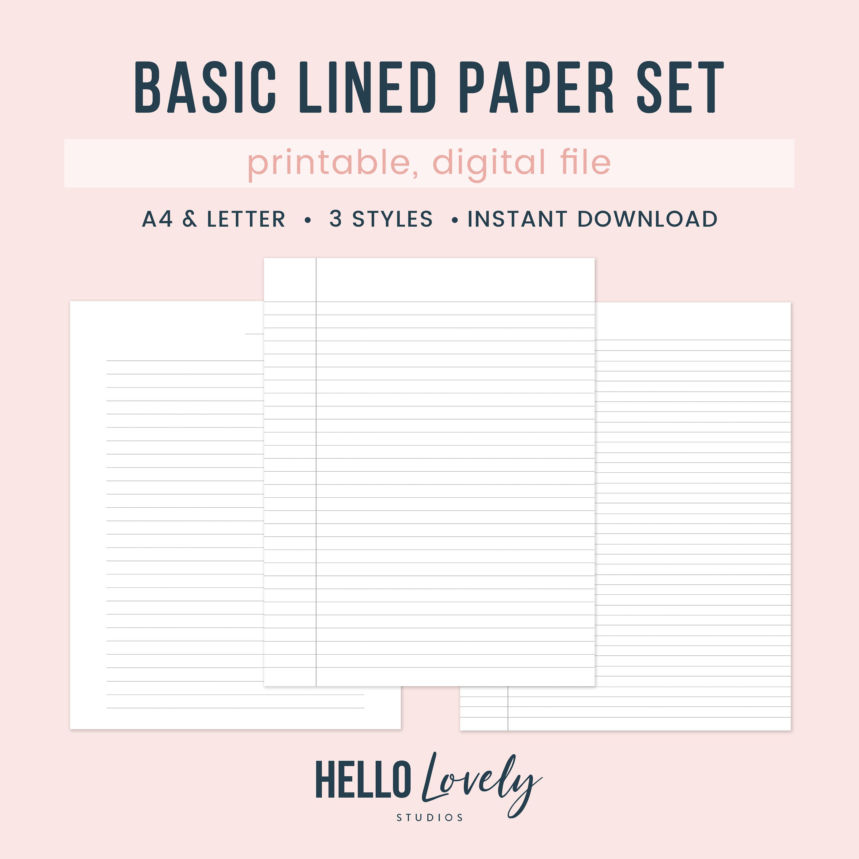 basic lined ruled paper printable set printable pdf a4 etsy