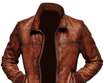 Mens Tom Hardy Bomber Aviator Real Dunkin Leather Biker Cafe Racer Jacket