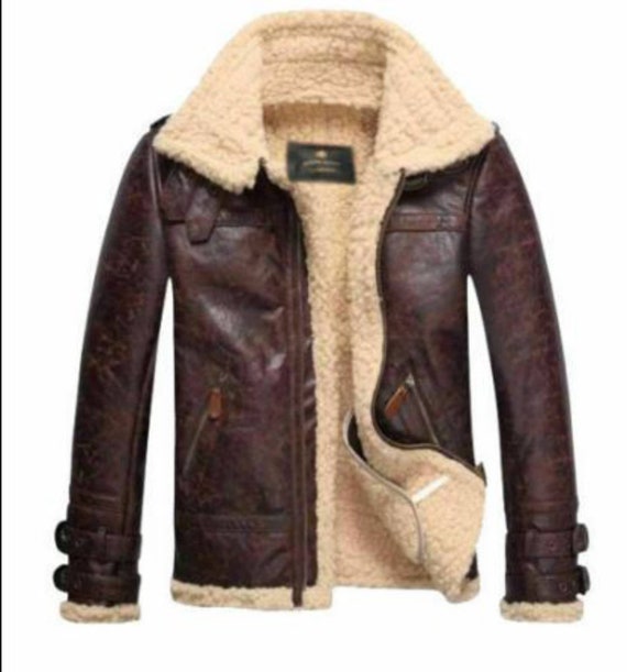 Choco Brown Mens Leather Jacket Shearling Fur Collar Genuine | Etsy