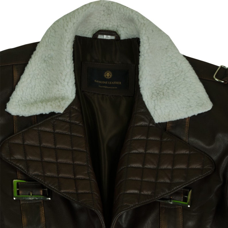 Mens Brown Coat Mid Length Quilted Design Lapel Collar Genuine Handmade Sheepskin Leather Jacket