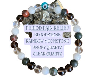 Period Pain and PMS Relief Crystal Bead Bracelet, Menstruation Handmade Healing Beaded Bracelet, Pain Relief Gemstone Jewelry, Cramps Relief