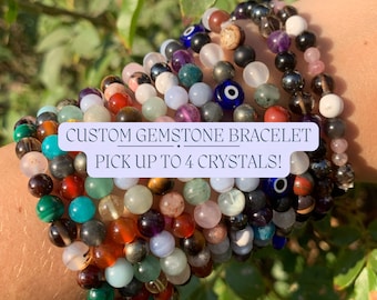 Custom Gemstone Healing Bracelet, Stretchy Crystal Bead Bracelet, Handmade To Order Gemstone Jewelry, DIY Energy Healing Protection Love