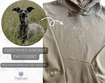 Custom Pet Hand-Embroidered Sweatshirt, Custom Pet Gifts, Personalized Dog Sweatshirt, Embroidered Hoodie, Pet Portrait, Birthday Pet Gifts