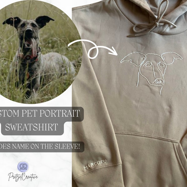 Custom Pet Hand-Embroidered Sweatshirt, Custom Pet Gifts, Personalized Dog Sweatshirt, Embroidered Hoodie, Pet Portrait, Birthday Pet Gifts