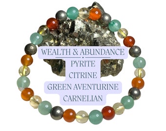 Wealth Abundance Success Handmade Crystal Bead Bracelet, Manifest Money Beaded Bracelet, Manifesting Healing Jewelry, Prosperity Gemstone