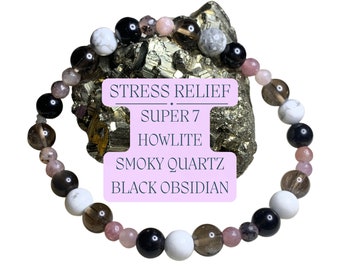 Stress Relief Anti Anxiety Crystal Bead Bracelet, Handmade Gemstone Beaded Jewelry, Calming Tranquility Healing Gemstone,