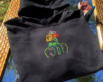 CLEARANCE Plant Lady Hand-stitched Hoodie, Think Green Colorful Gardening Sweatshirt, Plant Lover Herbology Hand Embroidered, Planter Head