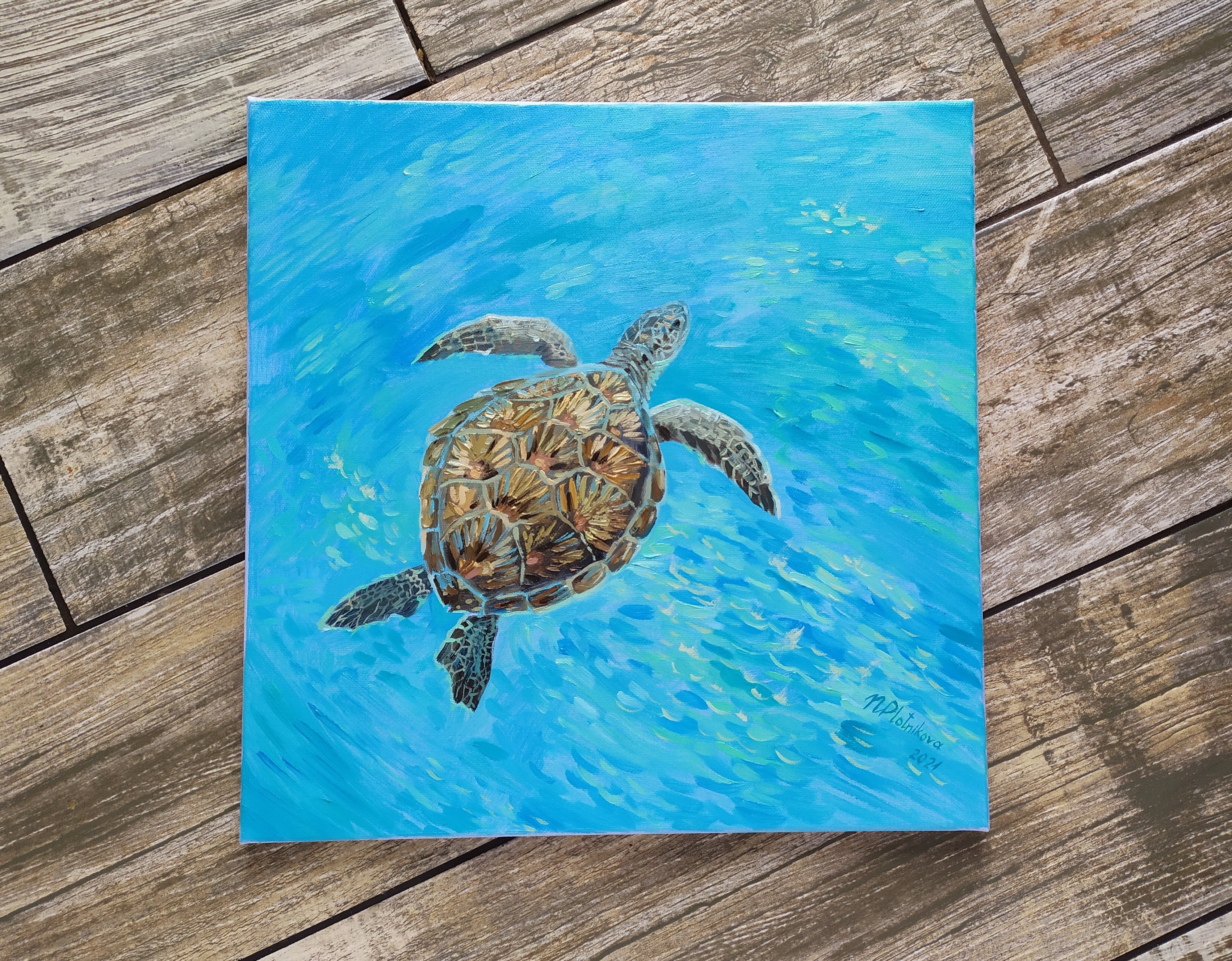 Turtle Painting Original Art Wildlife Painting on Canvas Art Etsy