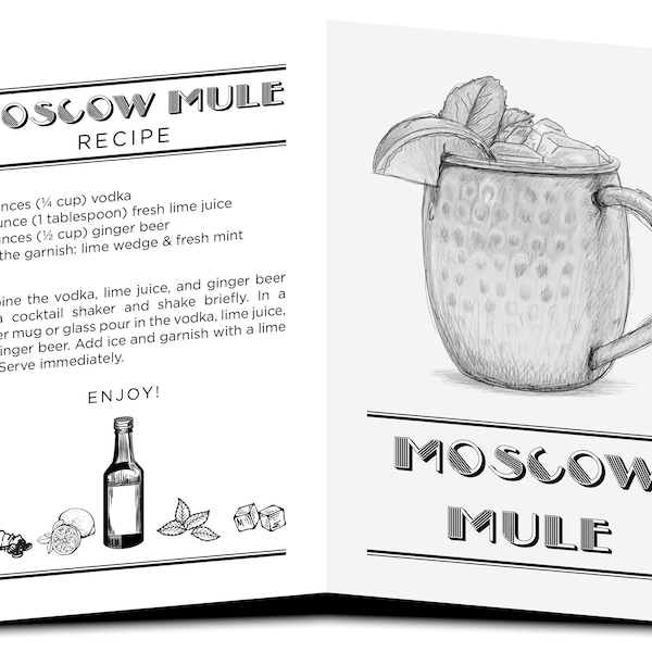 Moscow Mule Recipe Card | 21 | Cocktail | Margarita Postcard | Digital Download | Print | Happy Birthday | Her | Travis McNulty | Beverage