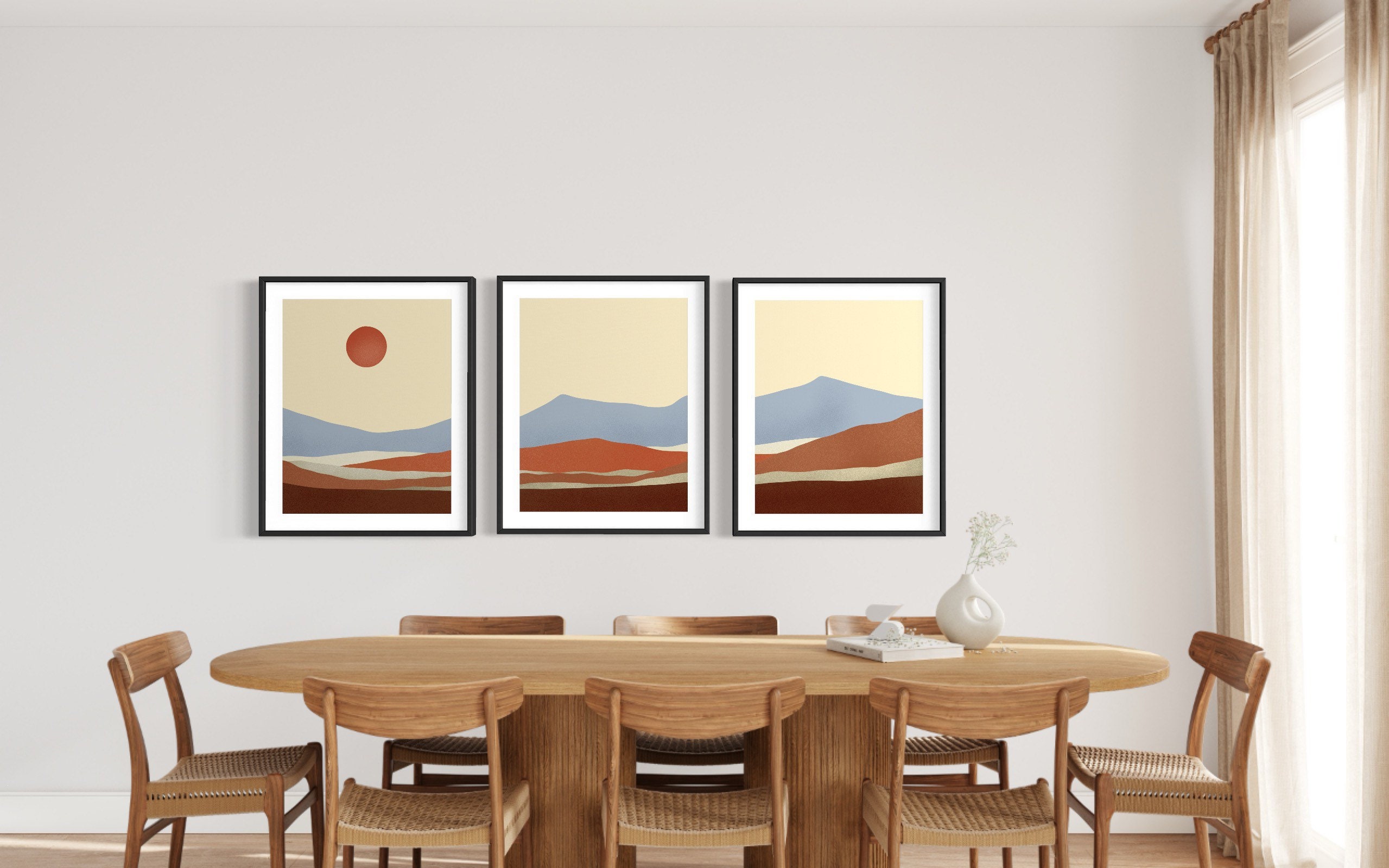 Abstract Mountain Print Set of 3 | Mid Century Modern | Terracotta ...