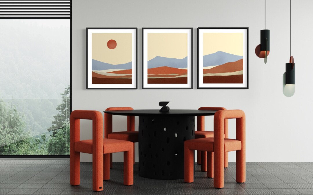 Abstract Mountain Print Set of 3 | Mid Century Modern | Terracotta ...