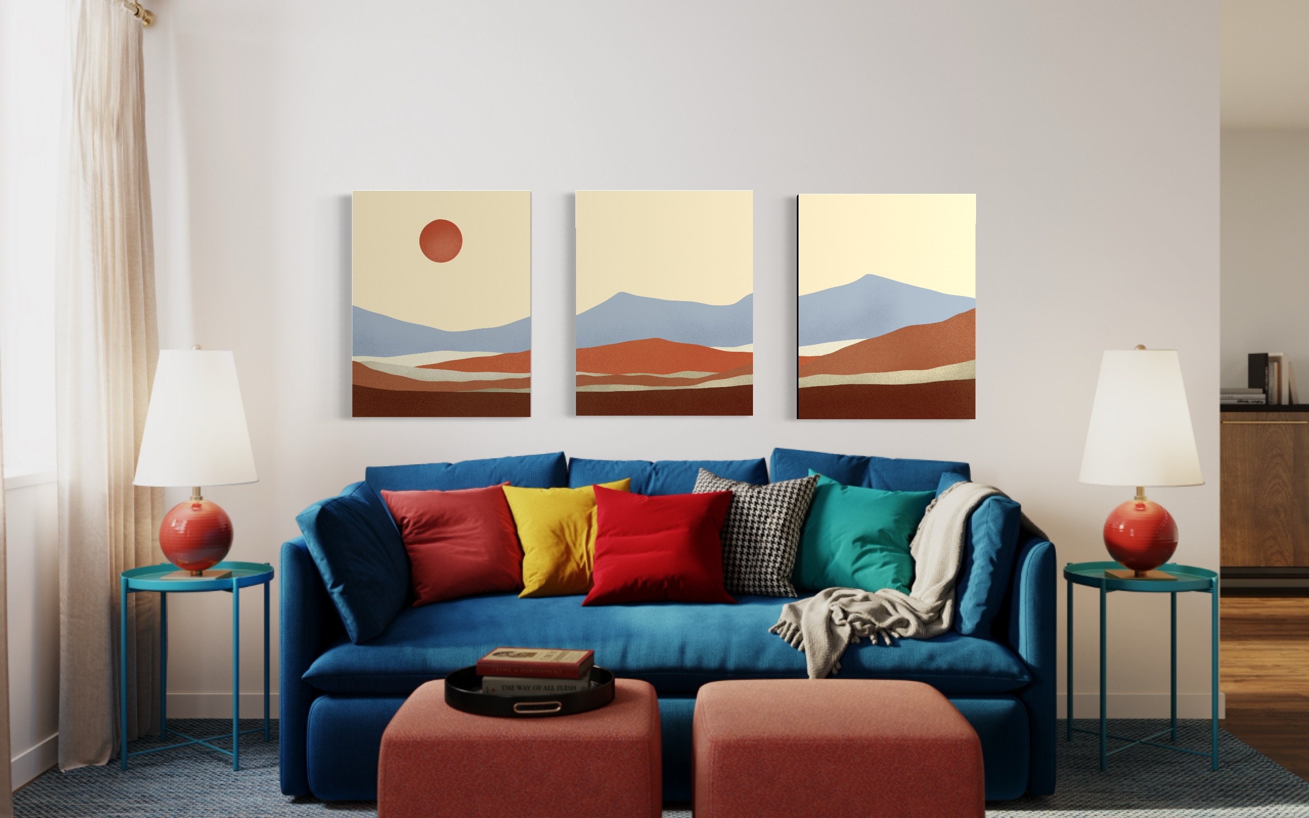 Abstract Mountain Print Set of 3 | Mid Century Modern | Terracotta ...