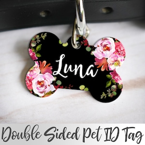 Pretty Dog Tag For Dog, Pink Flowers Dog Tag, Dog Name Tag, Dog Tag, Floral Pet Tag, Girl Dog Tag, Cute Dog Tag, Personalized Dog ID Tag