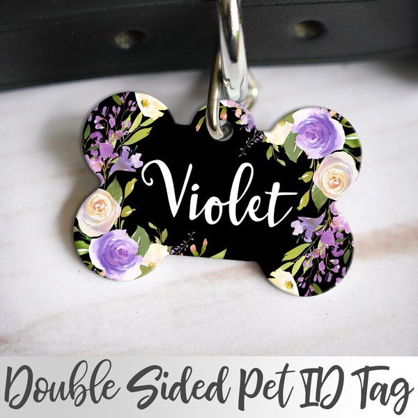 Purple Dog Tag, Personalized Pet Tag, Bone Shaped Dog Tag, Cat ID Tag, Dog Tag for Girl Dog, Pretty Cat ID Tag, Dog Lover Gift, Violet Tag