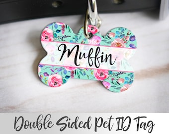 Pink Flowers Pet Tag, Personalized Pet ID tag, Cat tag, Girl Dog Name Tag, Custom ID Tag, Custom  Pet Tag, Pretty Pet Tag, Pretty Dog Tag