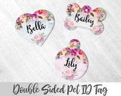 Rustic Floral Dog Tag, faux wood, Personalized Pet ID tag, Cat ID tag, Dog Name Tag, Custom Dog Tag, Double Sided Pet Tag, Custom Pet ID Tag
