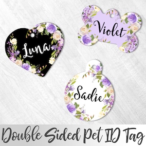 Purple Dog Tag, Custom Dog Tag, Floral Dog Tag, Floral Pet Tag Purple, Cute Dog Tag, Dog Name Tag Personalize, Girl Dog Tag, Cat ID Tag, Pet