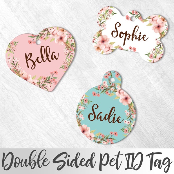 Pink Flowers Dog Tag, Dog ID Tag, Dog Tag, Floral Pet Tag, Girl Dog Tag, Cute Dog ID Tag, Personalized Dog ID Tag,  Pretty Dog Tag For Dog