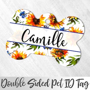 Sunflowers Dog Tag, Cute ID Tag, Dog Tag for Dog, Dog Lover, Cat ID tag, Dog Name Tag, Custom Dog Tag, Custom Text Pet Tag, Pet Tag Flowers