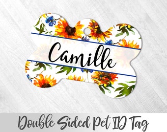 Sunflowers Dog Tag, Cute ID Tag, Dog Tag for Dog, Dog Lover, Cat ID tag, Dog Name Tag, Custom Dog Tag, Custom Text Pet Tag, Pet Tag Flowers