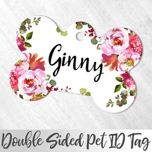 Pink Floral Pet Tag, Personalized Pet ID tag, Cat ID tag, Dog Name Tag, Dog Tag, Pink Flowers Pet ID tag, Dog tag for dog, Cute Pet Tag