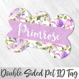 Purple Roses Pet Tag, Flowers Dog Tag For Dog, Cat ID tag, Dog Name Tag, Custom Dog Tag, Cute Pet Tag, Custom Text Pet Tag, Girly Pet Tag