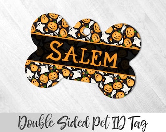 Halloween Pet Tag, Halloween Pet Accessory, Jackolantern Pumpkin Pet, Dog Name Tag, Custom Spooky Dog Tag, Pumpkin Dog Tag, Ghosts Pet Tag