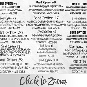 May include: A white background with 15 different font options displayed in black. Each font option is numbered 1 through 15 and includes the text "ALL CAPS" or "ALL CAPS" in smaller font size. The text "Click to Zoom" is displayed in black at the bottom of the image.