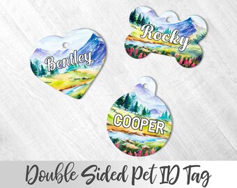 Hiking Dog Tag, Wilderness Pet Tag, Mountains Dog Tag, Dog Name Tag, Dog Name Tags, Dog Tag for Hiker, Mountain Range Pet Tag, Trees Dog Tag