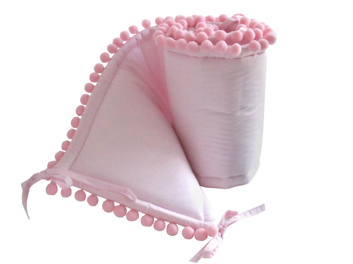 Baby bed bumper Cotton Crib protector with pompoms Nursery Etsy