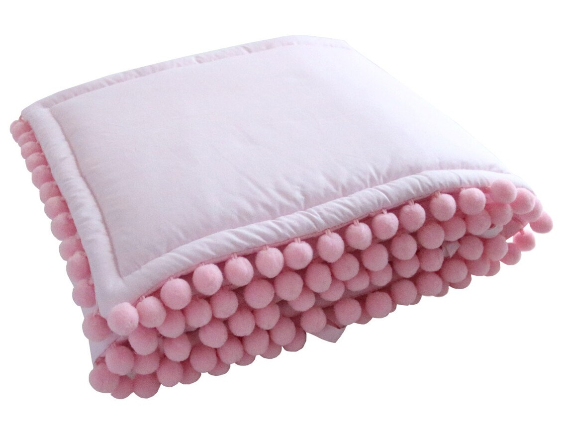 Baby bed bumper Cotton Crib protector with pompoms Nursery Etsy