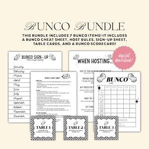Bunco Bundle Game & Host Rules, Scorecard, and Table Cards - DIGITAL DOWNLOAD