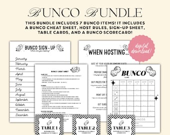 Bunco Bundle ゲーム＆ホストルール、スコアカード、テーブルカード - デジタルダウンロード