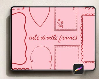 30 uroczych pędzli do stempli Doodle Frame dla Procreate - POBIERANIE CYFROWE