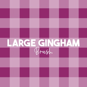 Może przedstawiać: Cyfrowy pędzel do tworzenia dużego wzoru w kratę. Pędzel jest pokazany na r&oacute;żowo-fioletowym tle w kratę.