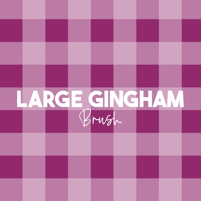 Może przedstawiać: Cyfrowy pędzel do tworzenia dużego wzoru w kratę. Pędzel jest pokazany na r&oacute;żowo-fioletowym tle w kratę.