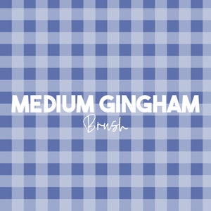 Może przedstawiać: Wz&oacute;r w kratę w kolorze niebieskim i białym z tekstem "MEDIUM GINGHAM Brush" w kolorze białym.