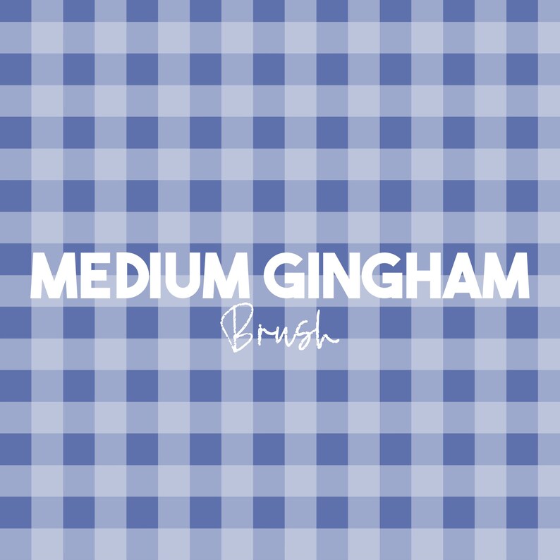 Może przedstawiać: Wz&oacute;r w kratę w kolorze niebieskim i białym z tekstem "MEDIUM GINGHAM Brush" w kolorze białym.