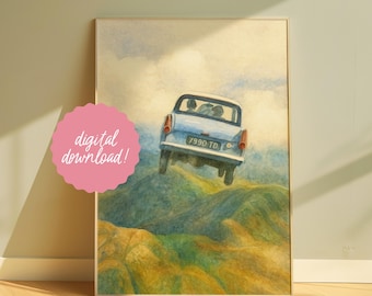 Flying Car Watercolor Print - DIGITAL DOWNLOAD